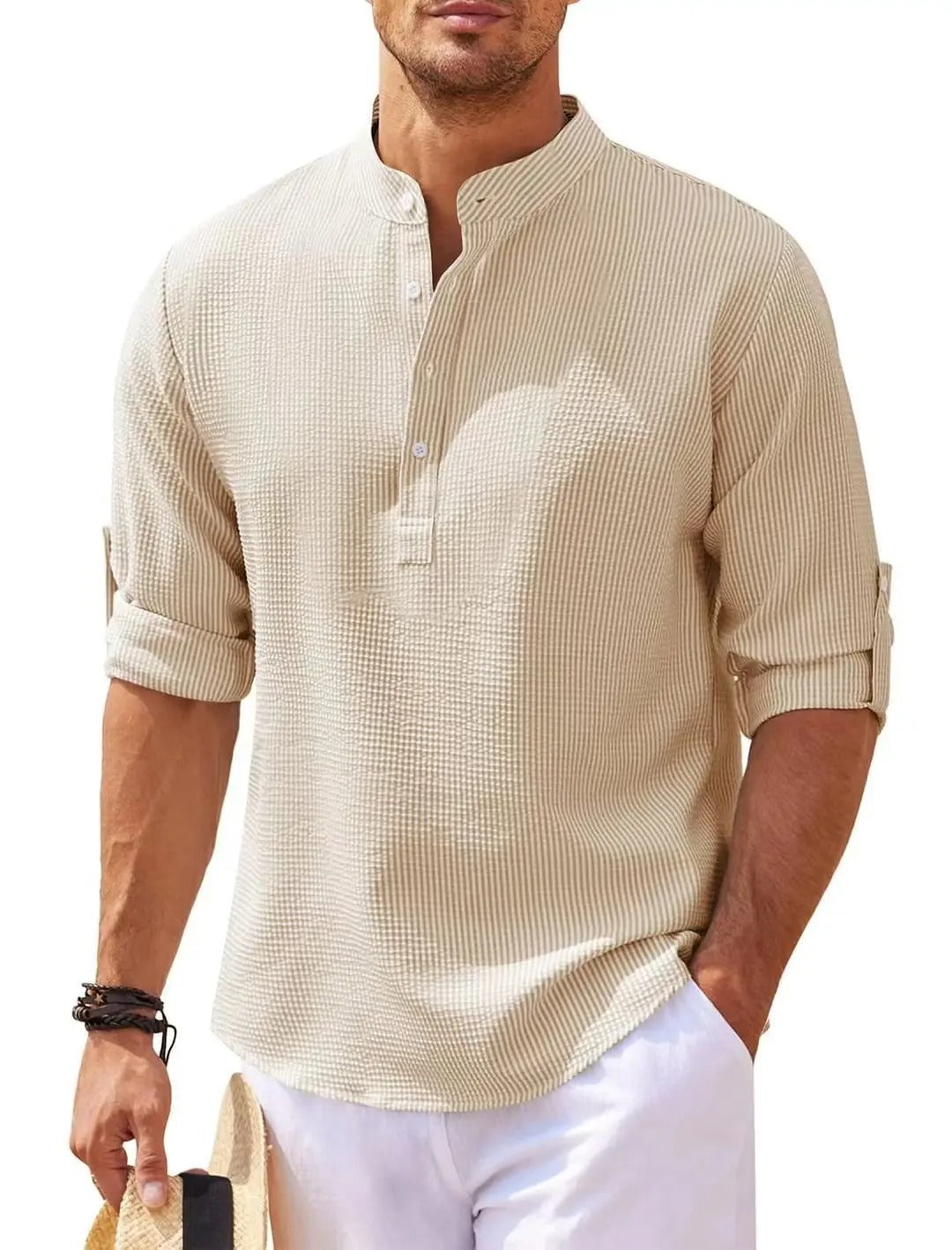 Chemise Col Mao Texturée Homme