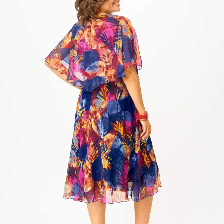 Robe Midi Imprimée Manches Fluides Femme