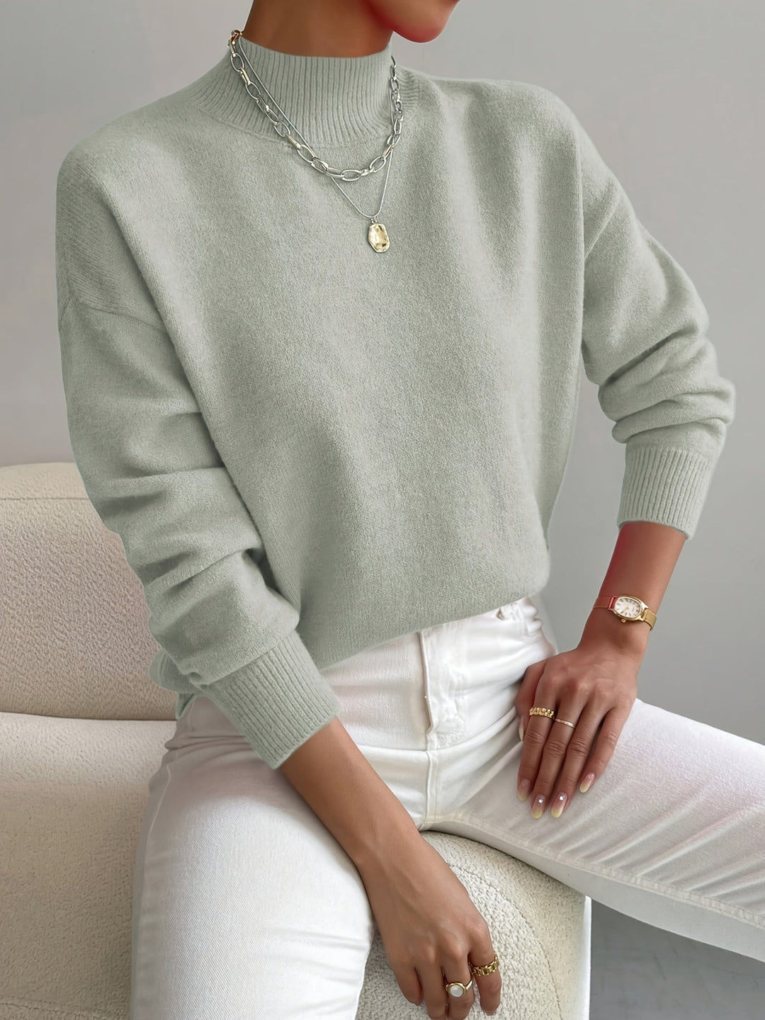 Pull Décontracté Col Montant Femme