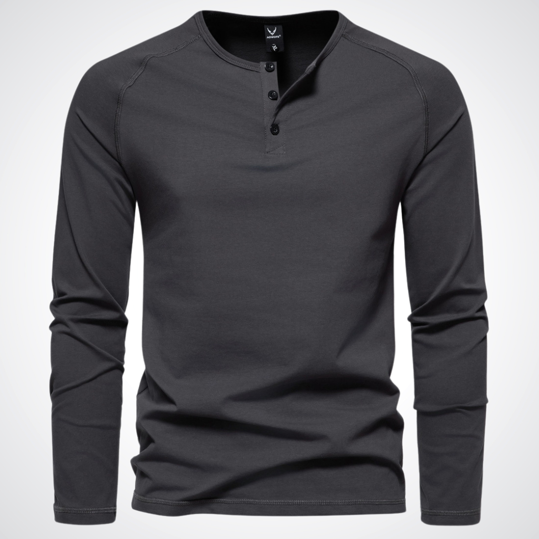 T-shirt à Manches Longues et Col Tunisien Homme