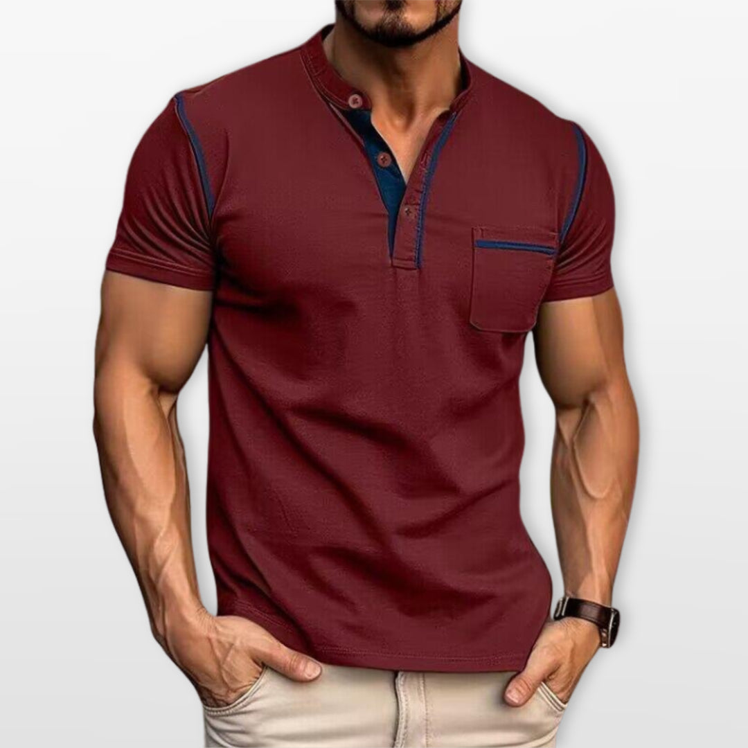 T-Shirt Henley Ajusté Manches Courtes Homme
