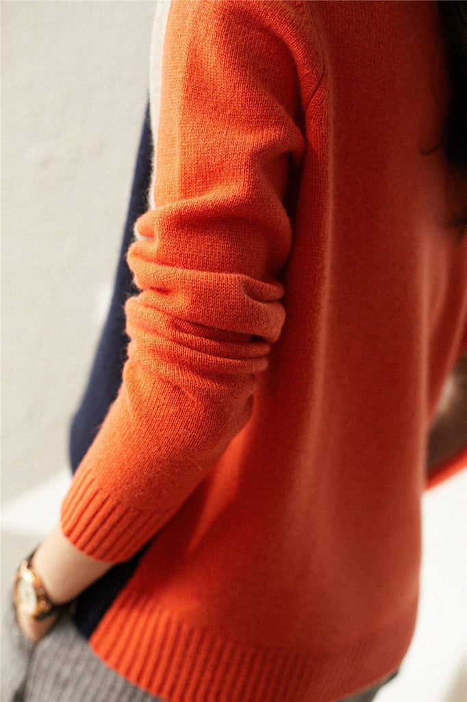 Pull à Empiècements Graphiques Col Rond Femme