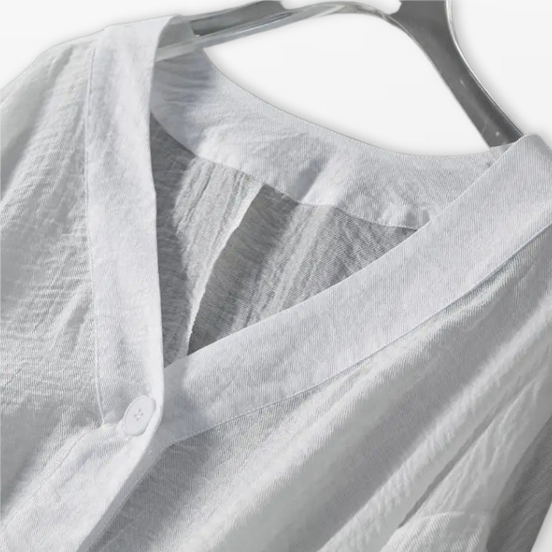 Blouse Ample Boutonnée Col V Femme
