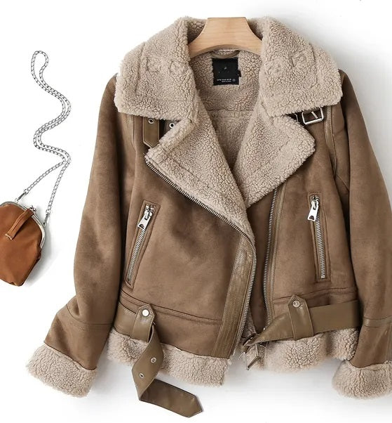 Veste Biker Courte à Revers Texturés Femme