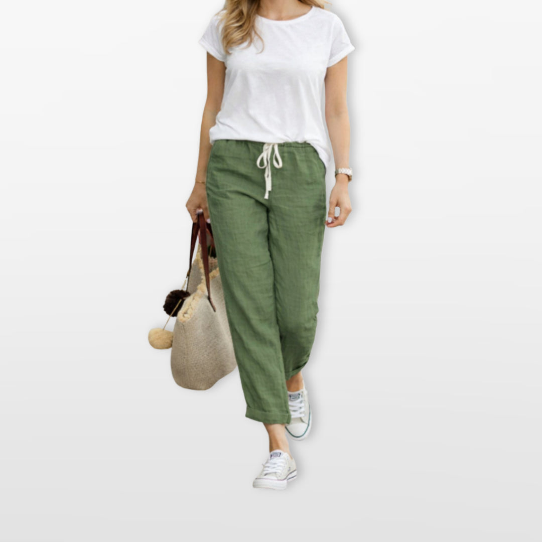 Pantalon Cordon Taille Élastique Ample Femme