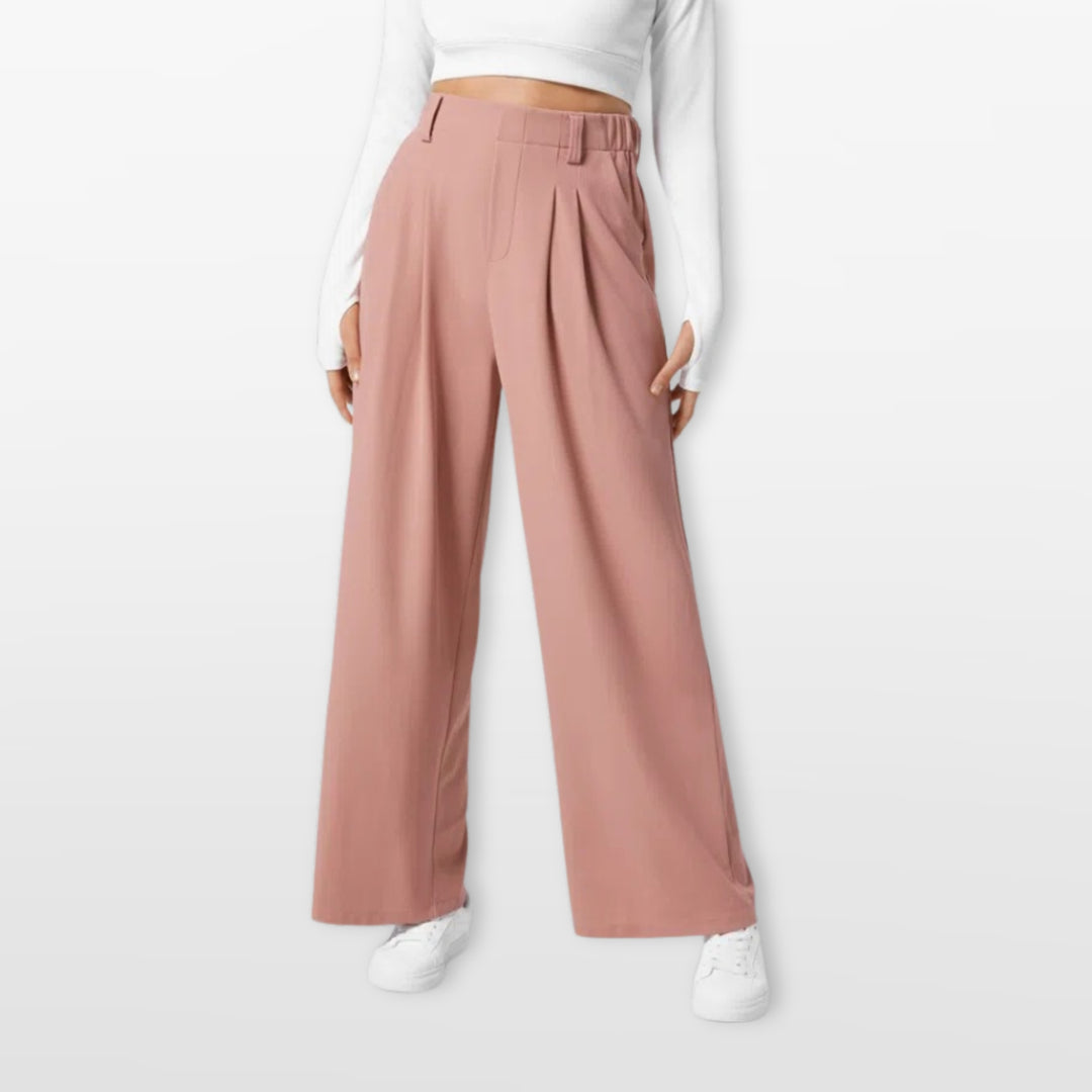 Pantalon Large Taille Haute Plissé Élégant Femme