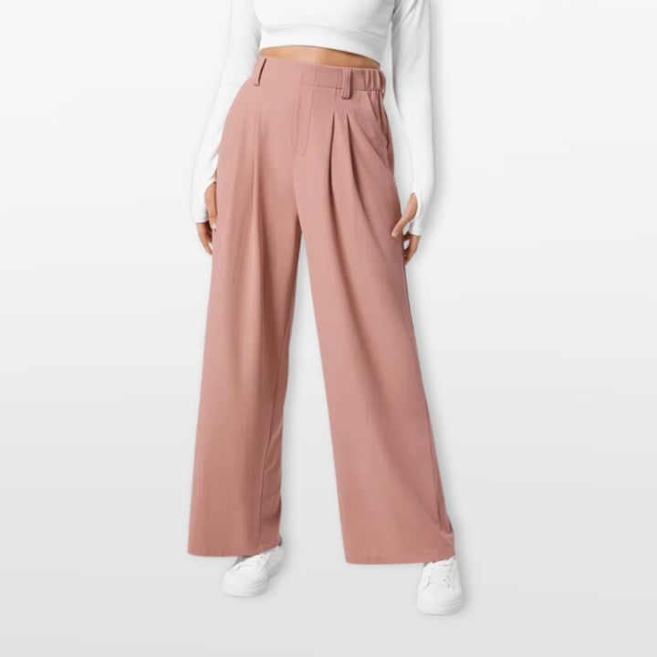 Pantalon Large Taille Haute Plissé Élégant Femme