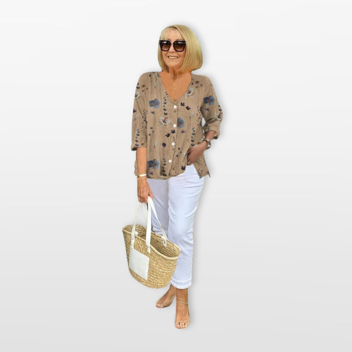 Blouse Fleurie Boutonnée Coupe Ample Femme