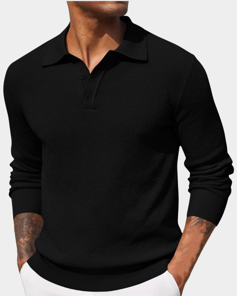 Polo en Maille Texturée à Manches Longues Homme