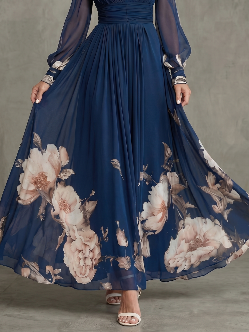 Robe Longue Fleurie à Col V Pour femme