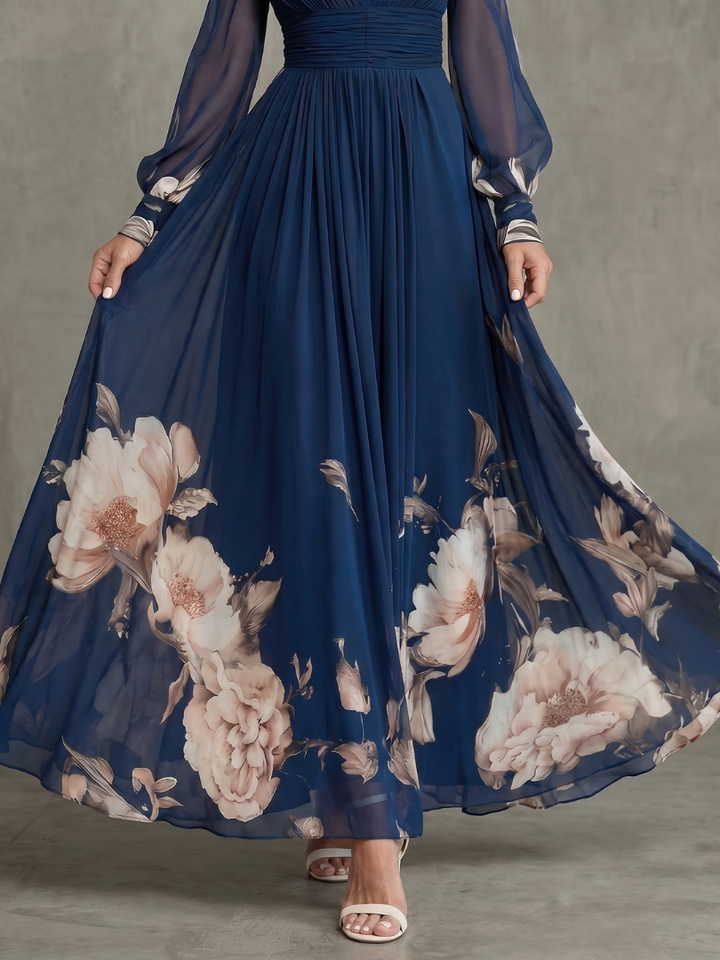 Robe Longue Fleurie à Col V Pour femme