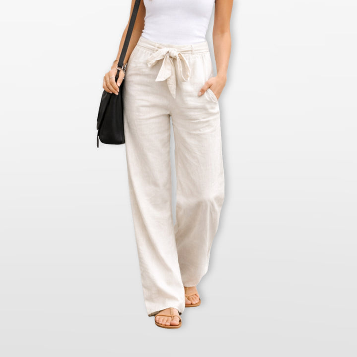 Pantalon Large Taille Élastique Avec Cordon Femme