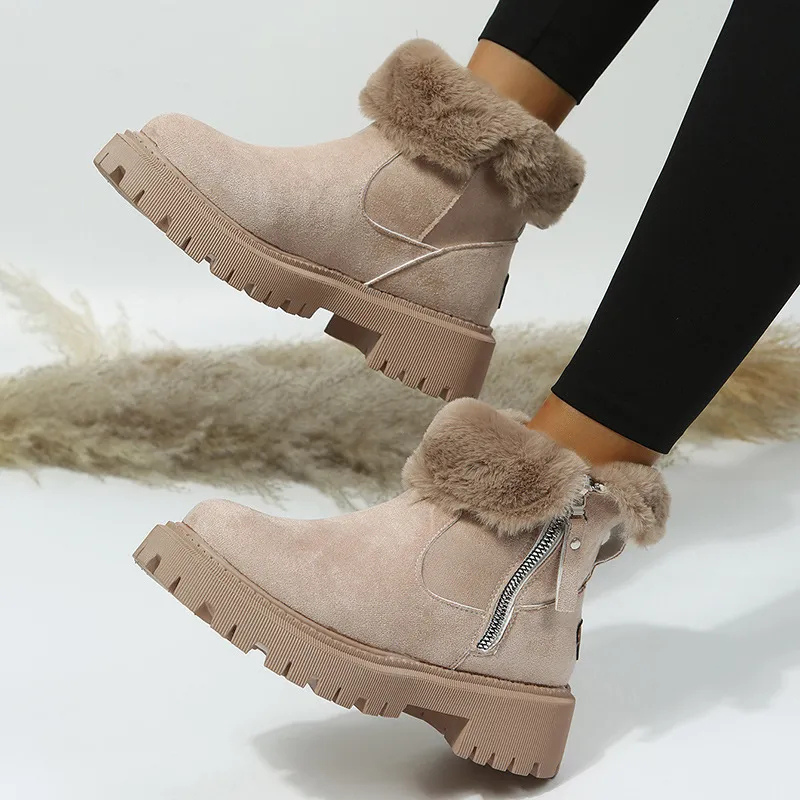Bottines à Revers Duveteux Semelle Crantée Femme