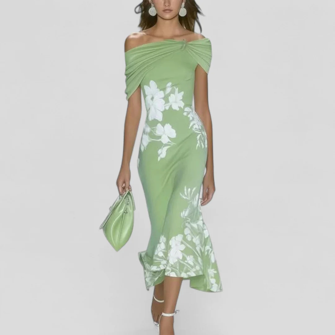 Robe Midi Fleurie Épaules Dénudées Femme