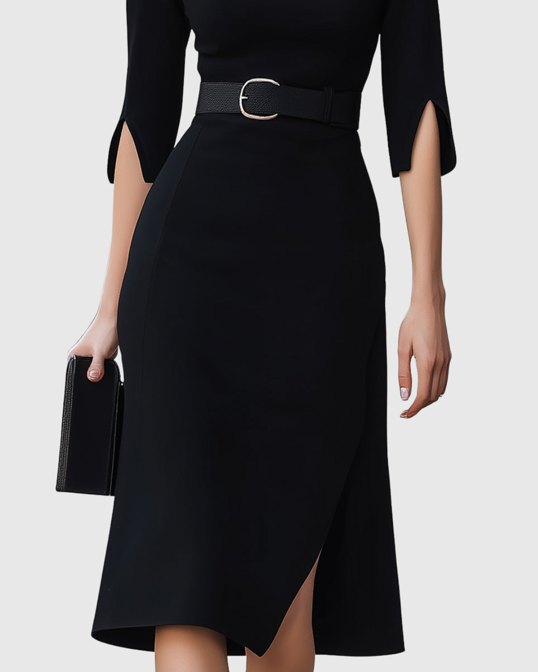 Robe Midi À Col Montant Et Manches Fendues Femme