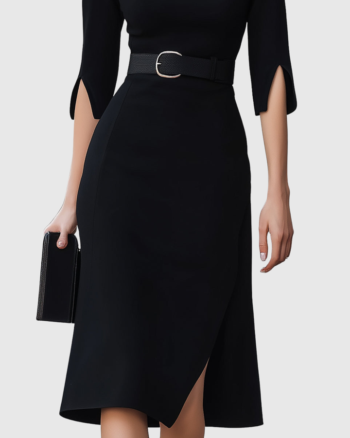 Robe Midi À Col Montant Et Manches Fendues Femme