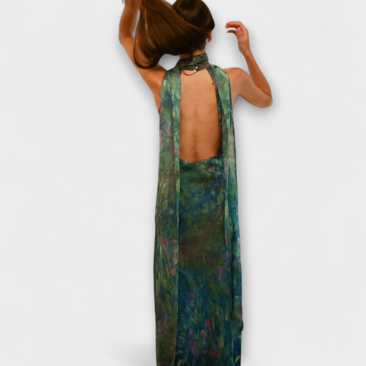 Robe Longue Col Montant Découpe Devant Femme