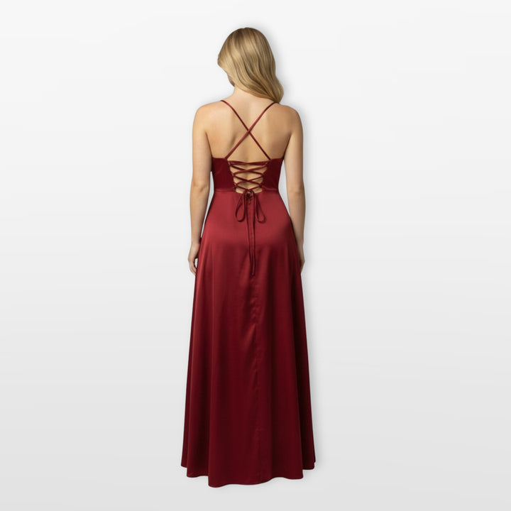 Robe Longue Élégante Fente Satin Femme