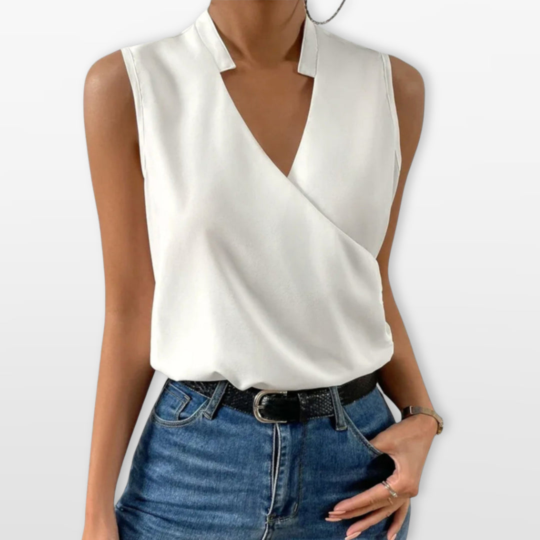 Blouse Sans Manches Col V Cache-Cœur Femme