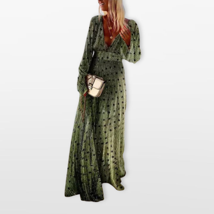 Robe Longue Col V Manches Longues Fluide Femme