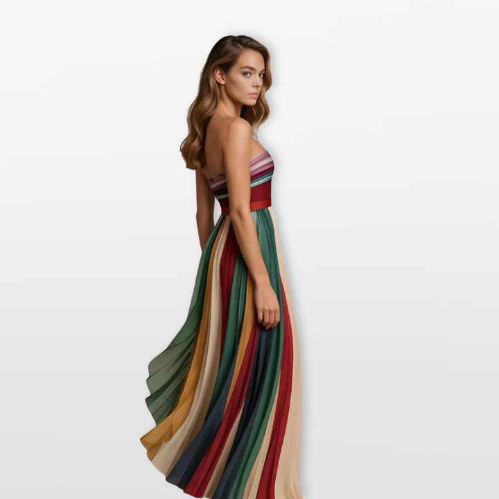 Robe Longue Plissée Multicolore Femme
