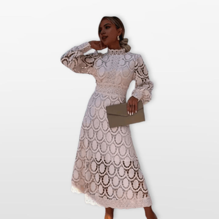Robe Midi Dentelle Élégante Femme