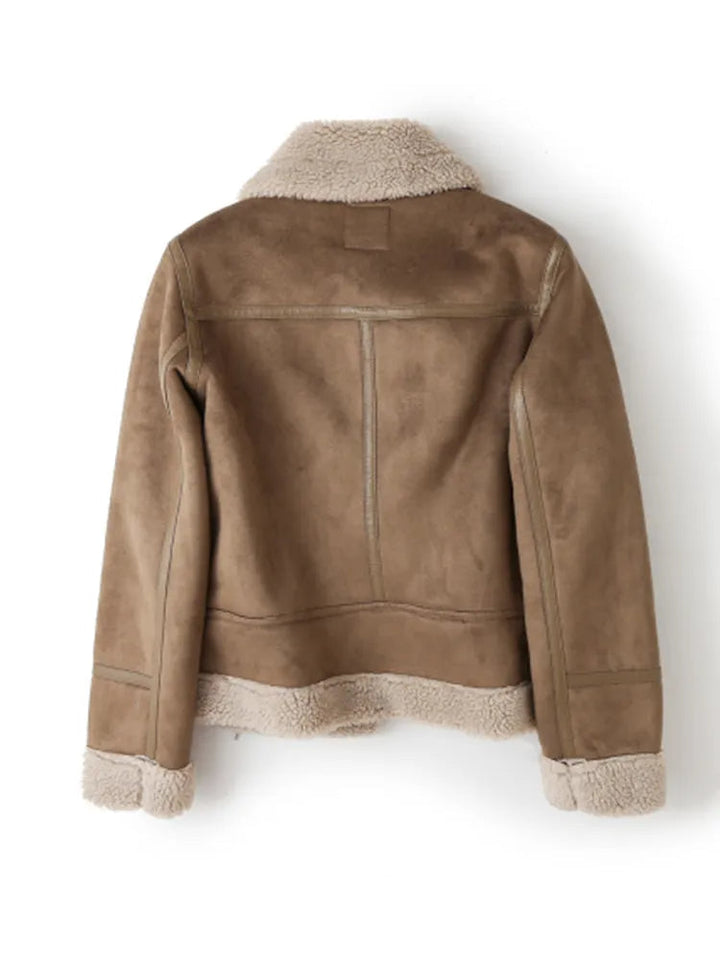Veste Biker Courte à Revers Texturés Femme
