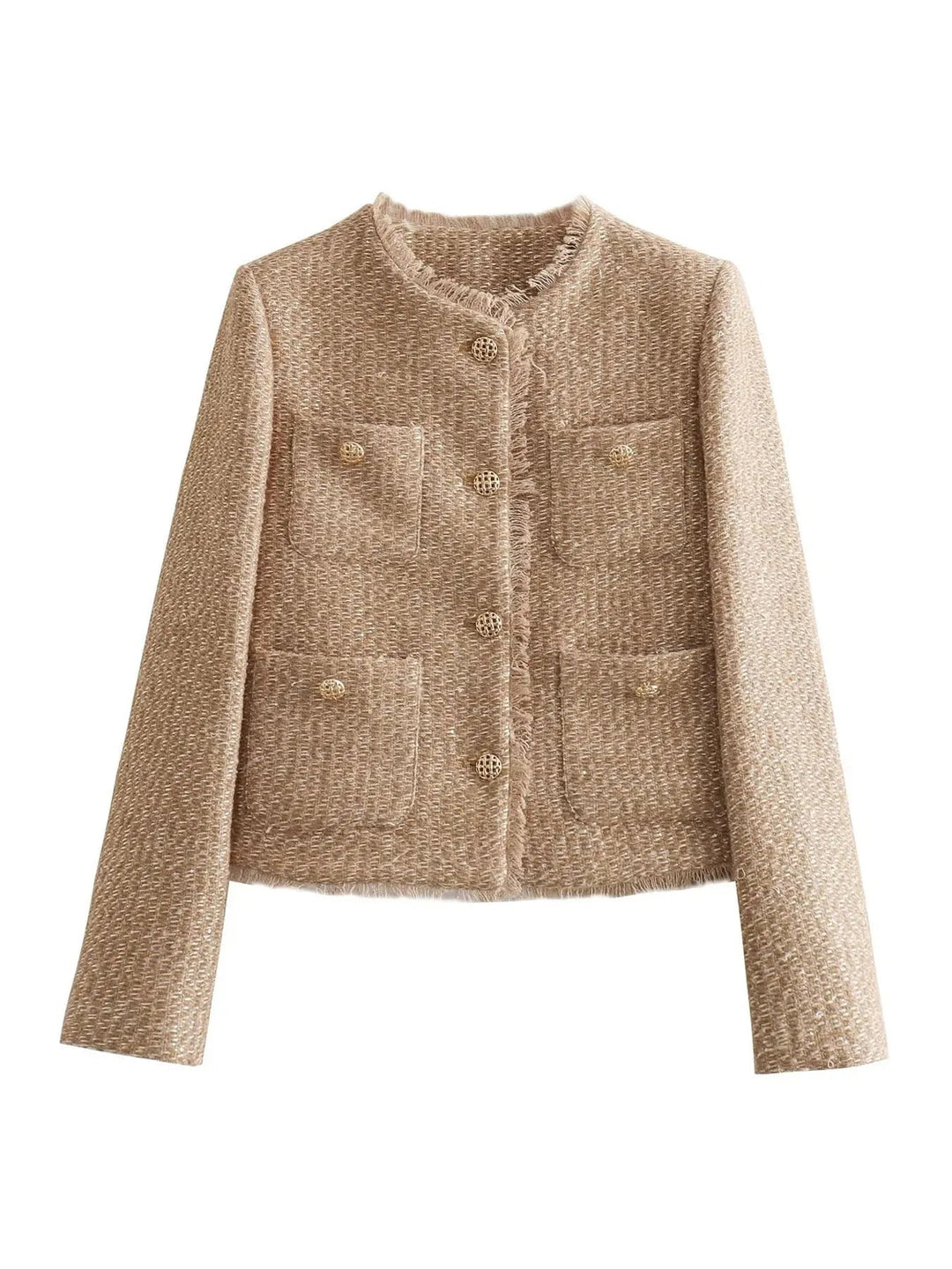 Veste Courte Texturée à Boutons Femme