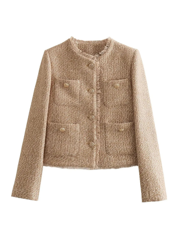 Veste Courte Texturée à Boutons Femme