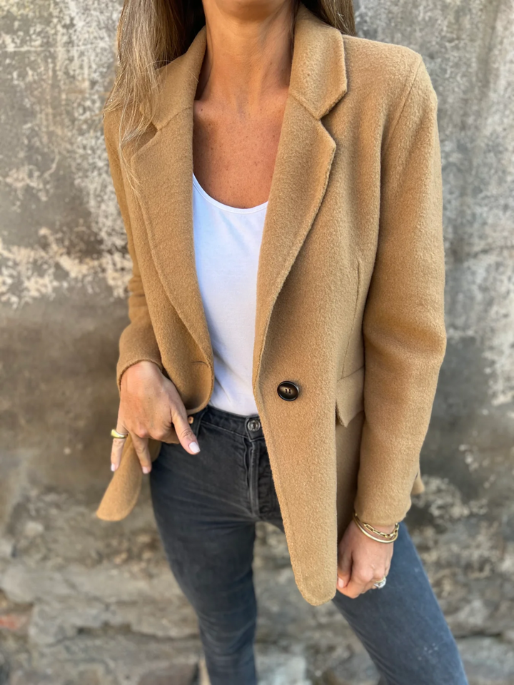 Blazer Long à Revers Et Bouton Unique Femme