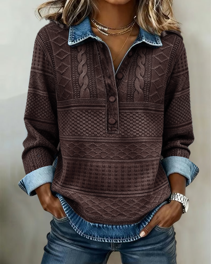 Pull Femme À Col Polo Texturé