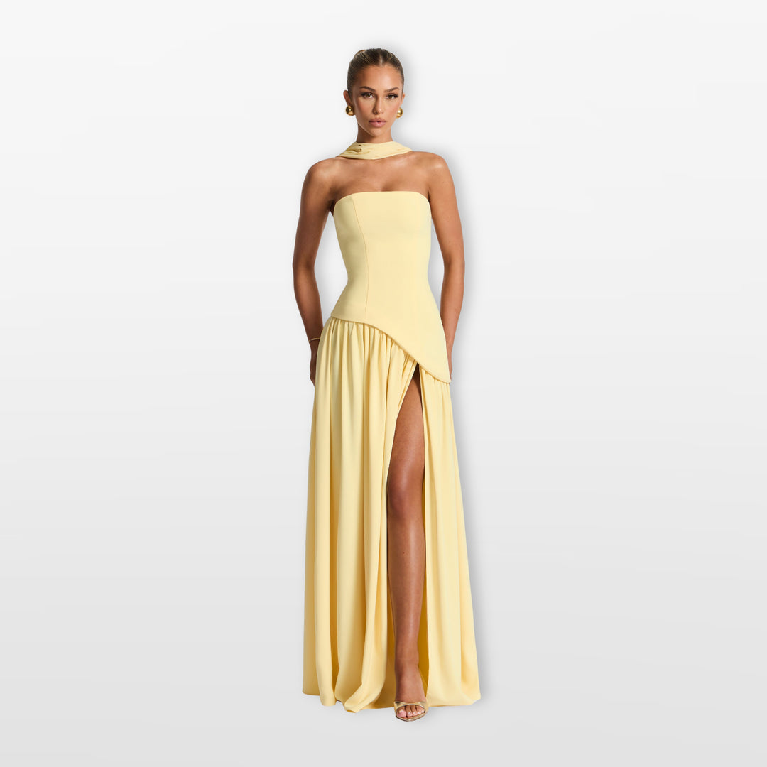 Robe Longue Bustier Fente Haute Asymétrique Femme
