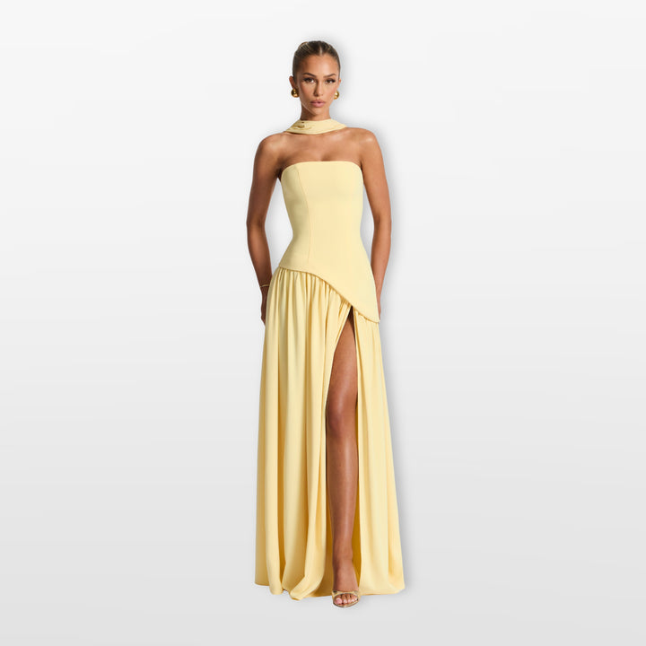 Robe Longue Bustier Fente Haute Asymétrique Femme