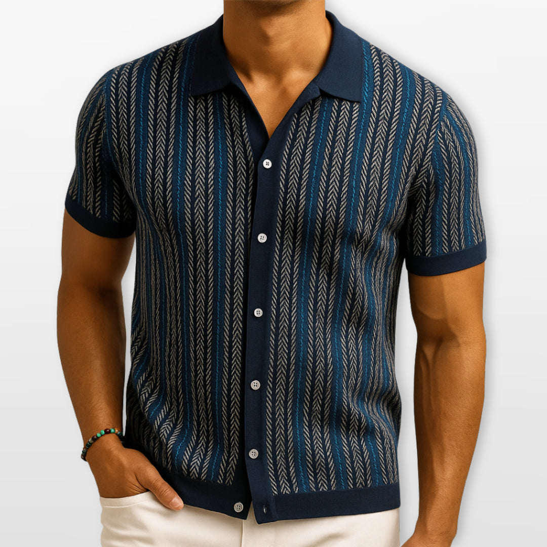 Polo Rayé Boutonné Ajusté Homme