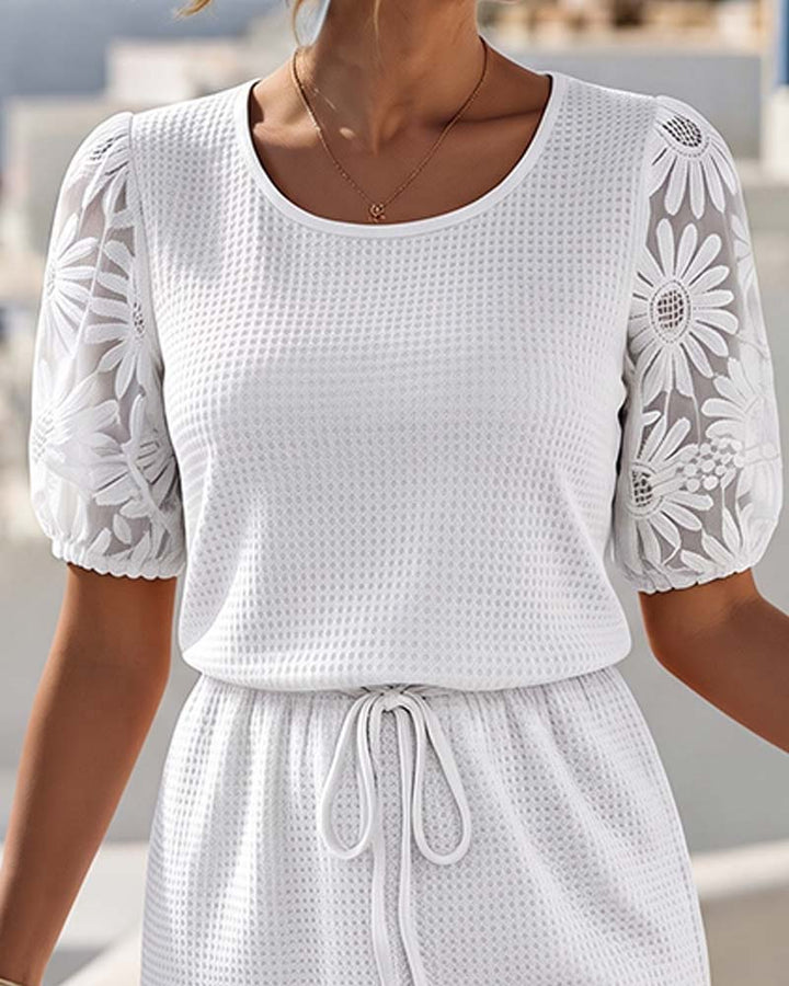 Robe Courte Manches Ajourées Femme