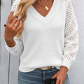 Women's V-neck sweater with openwork sleeves