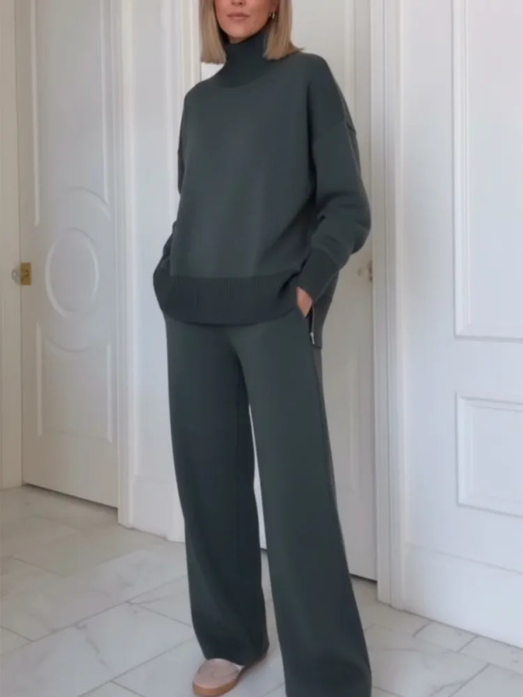 Ensemble Col Roulé Et Pantalon Large Femme
