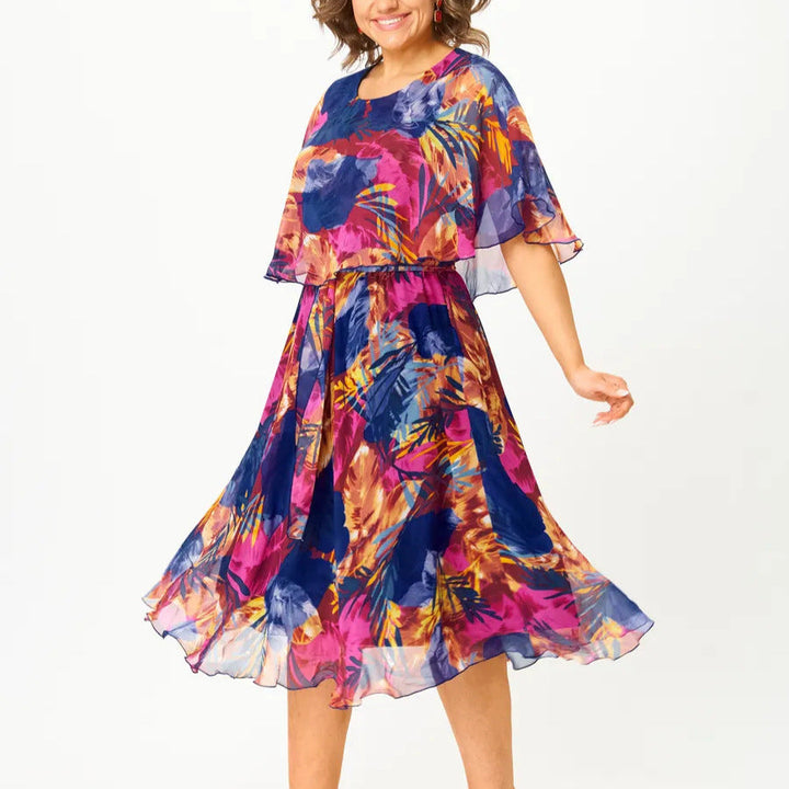 Robe Midi Imprimée Manches Fluides Femme
