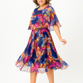 Women's Printed Midi Dress with Flowing Sleeves