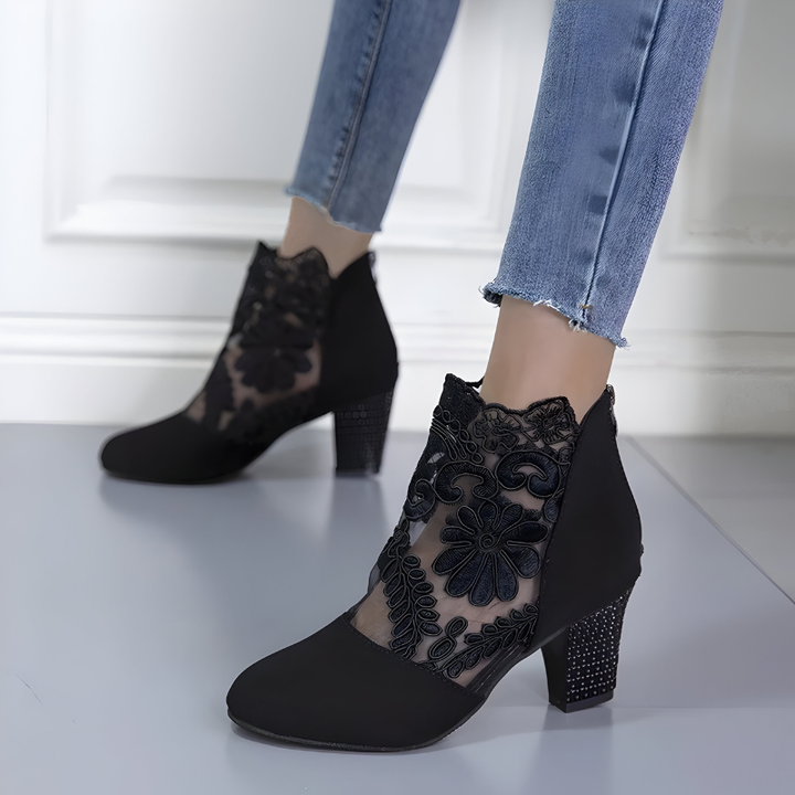 Bottines à Talon Motifs Floraux Femme