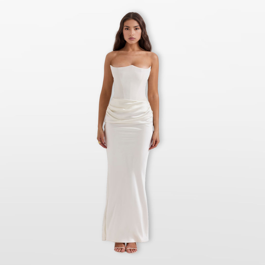 Robe Midi Bustier Satin Effet Corset Élégante Femme