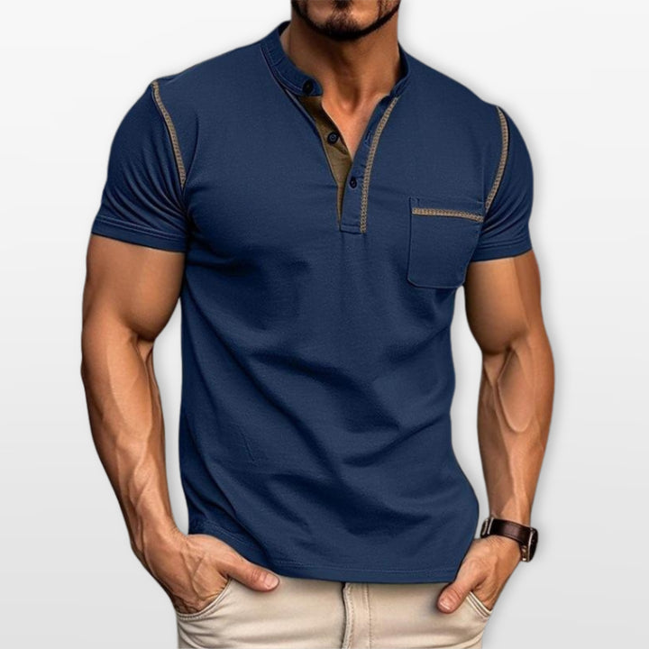 T-Shirt Henley Ajusté Manches Courtes Homme