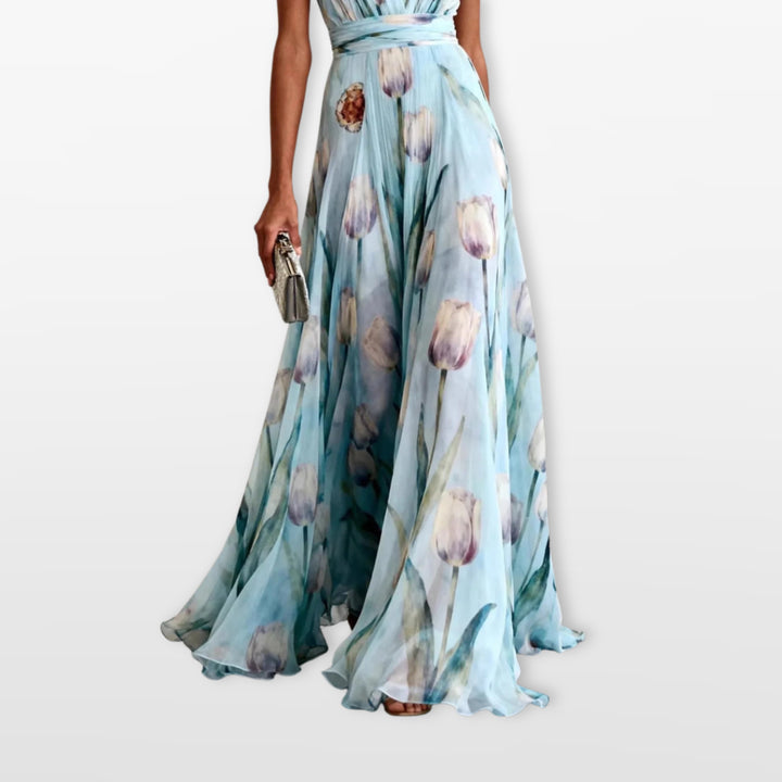 Robe Longue Fleurie Fluide Col V Femme