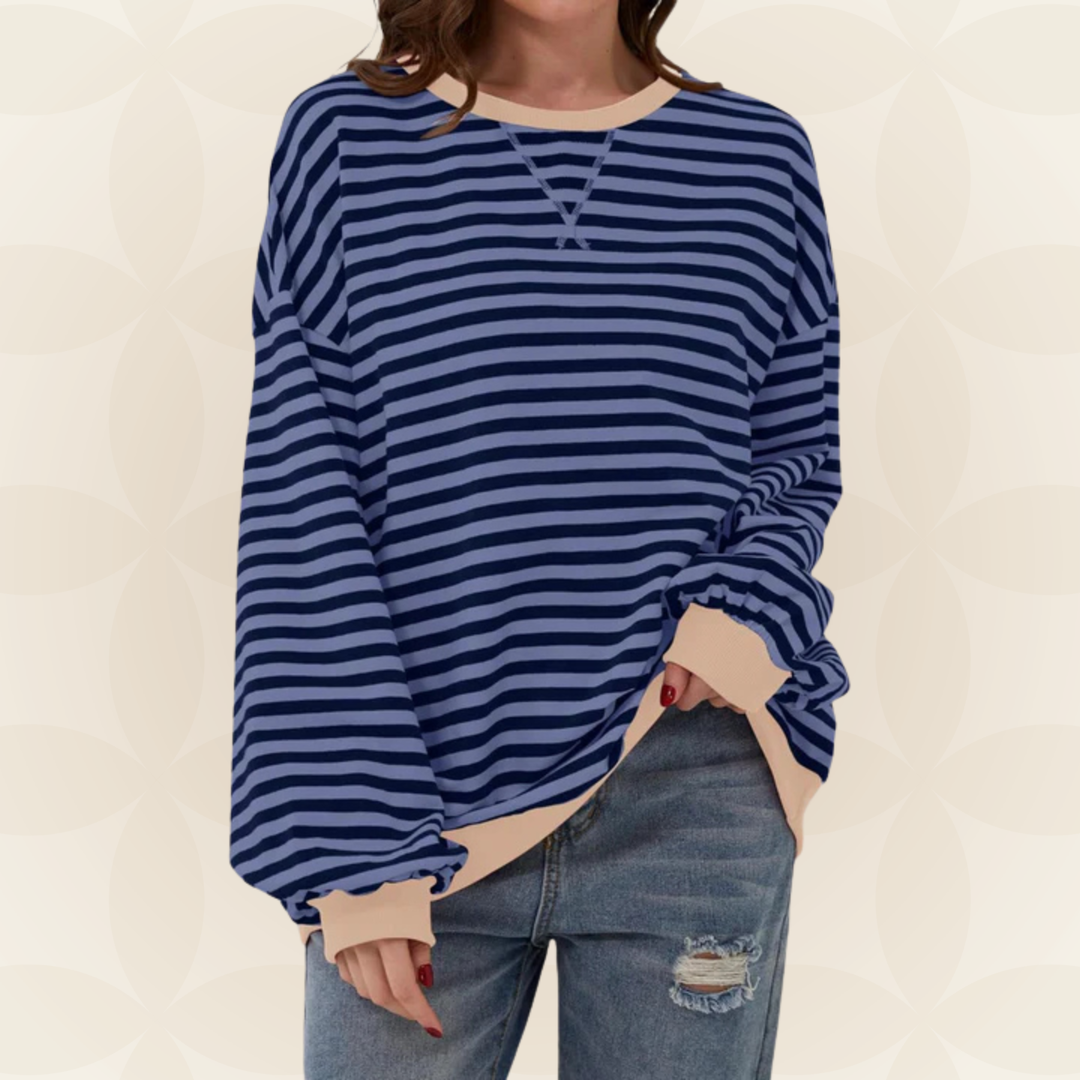 Pull Rayé Oversize à Manches Longues Femme