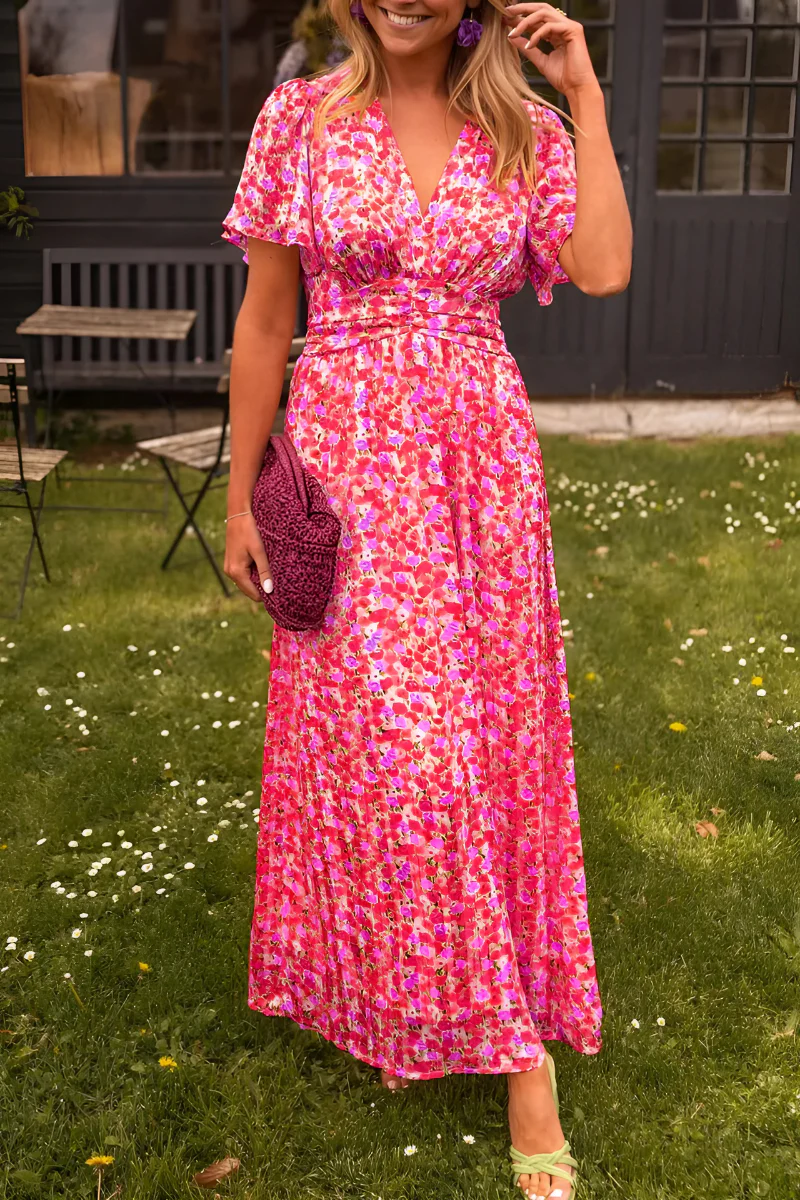 Robe Maxi Fleurie Col V Femme