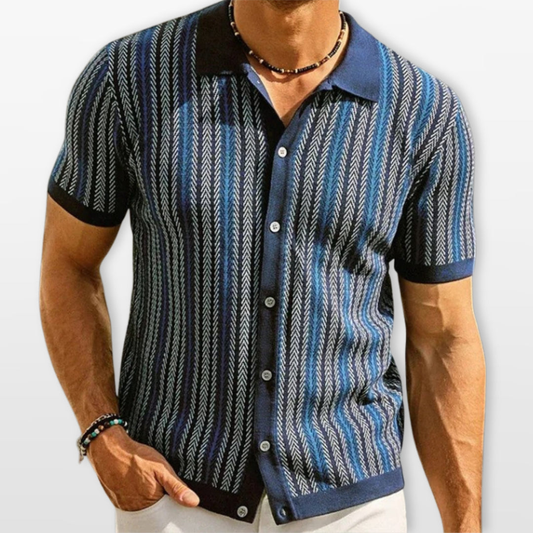 Polo Rayé Boutonné Ajusté Homme