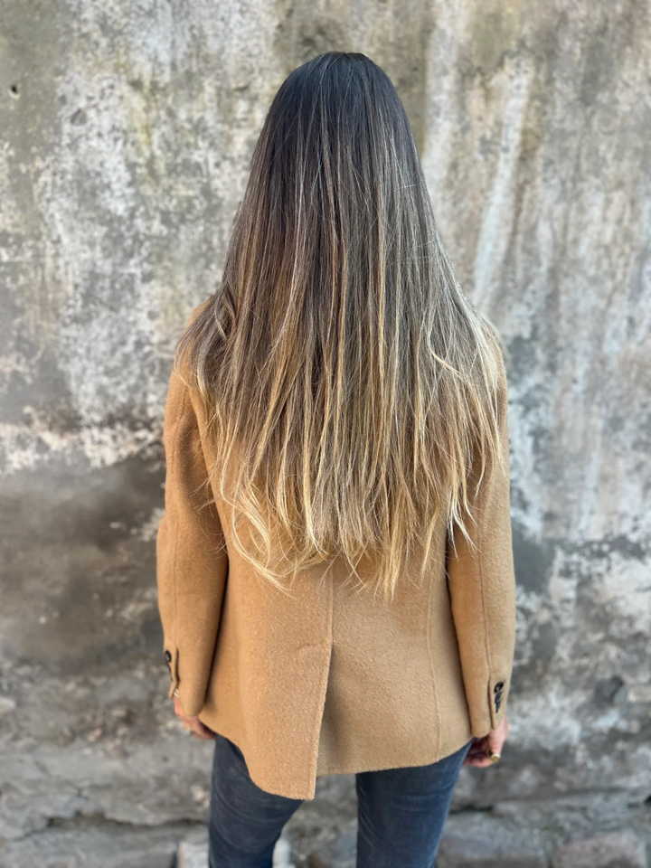 Blazer Long à Revers Et Bouton Unique Femme