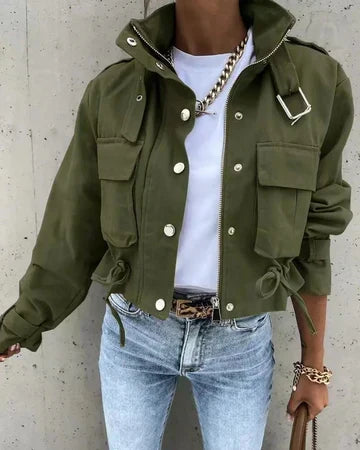Veste Courte Imprimée à Capuche Femme