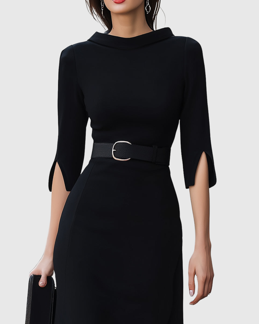 Robe Midi À Col Montant Et Manches Fendues Femme