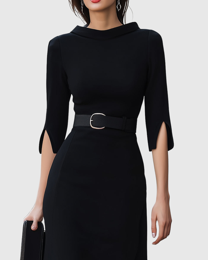 Robe Midi À Col Montant Et Manches Fendues Femme